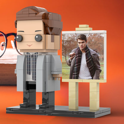 Full Body Customizable 1 Person Stylish Young Daddy With Scarf Custom Brick with Frame Figures Small Particle Block Toy Brick Me Figures For Father's Day