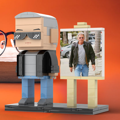 Full Body Customizable 1 Person Cool Grey Hair Daddy Street Photo With Classic Outfit Custom Brick with Frame Figures Small Particle Block Toy Brick Me Figures For Father's Day