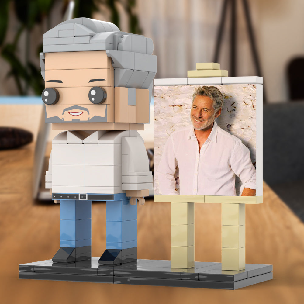 Full Body Customizable 1 Person Daddy With Classic White Shirt And Jeans Custom Brick with Frame Figures Small Particle Block Toy Brick Me Figures For Father's Day