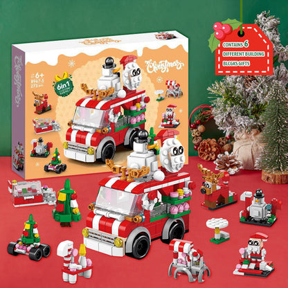 Christmas Vending Car Brick Figures  Surprise Blind Box  6 in 1 Brick Figures Gift Box