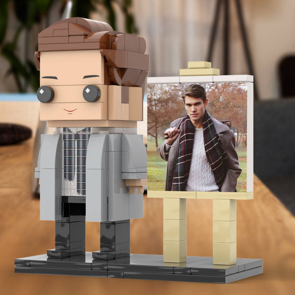 Full Body Customizable 1 Person Stylish Young Daddy With Scarf Custom Brick with Frame Figures Small Particle Block Toy Brick Me Figures For Father's Day