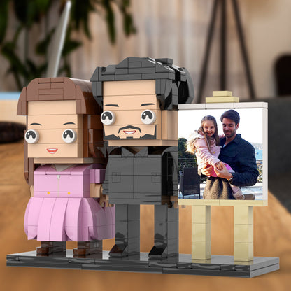 Full Body Customizable 2 People Dad Holding His Daughter In His Arm Photo Frame Personalized Custom Brick Figures Small Particle Block Toy Personalized For Father's Day