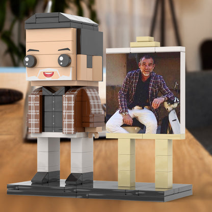 Full Body Customizable 1 Person Cool Daddy  in Classic Plaid Shirt Custom Brick with Frame Figures Small Particle Block Toy Brick Me Figures For Father's Day