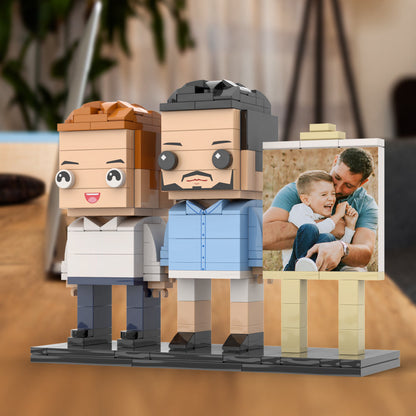 Full Body Customizable 2 People Dad Cuddle His Son Little Boy Photo Frame Personalized Custom Brick Figures Small Particle Block Toy Personalized For Father's Day