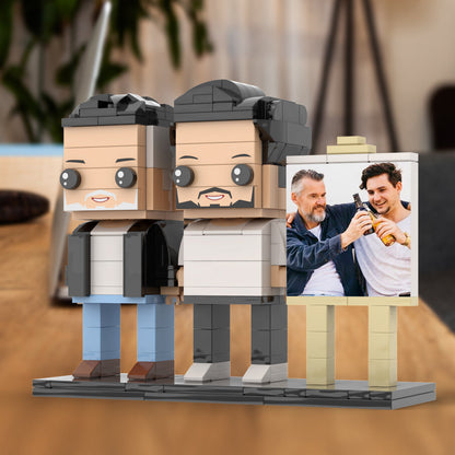 Full Body Customizable 2 People Fully Grown Son Having A Beer With His Dad Man Photo Frame Personalized Custom Brick Figures Small Particle Block Toy Personalized For Father's Day