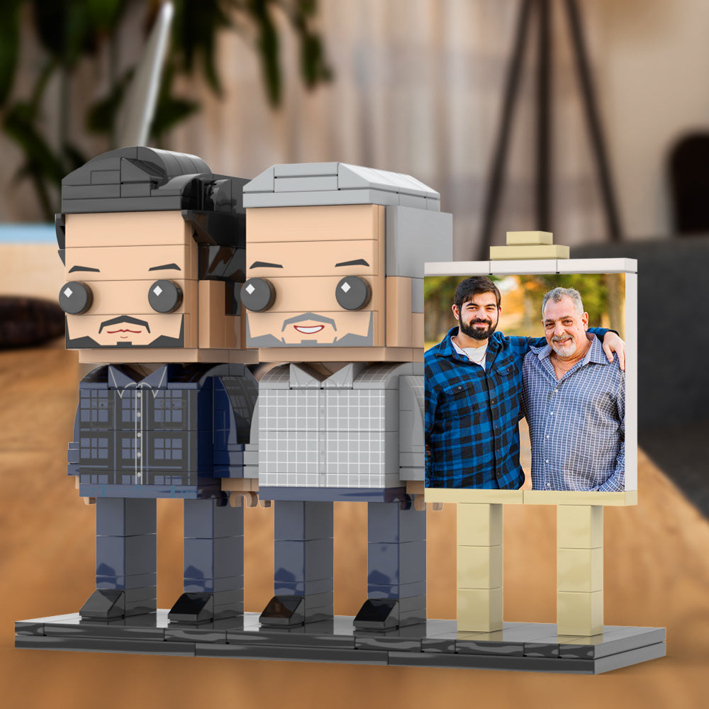 Full Body Customizable 2 People Father And Son Photo Frame Personalized Custom Brick Figures Small Particle Block Toy Personalized For Father's Day