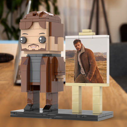 Full Body Customizable 1 Person Cool Young Daddy In Long Brown Coat Custom Brick with Frame Figures Small Particle Block Toy Brick Me Figures For Father's Day