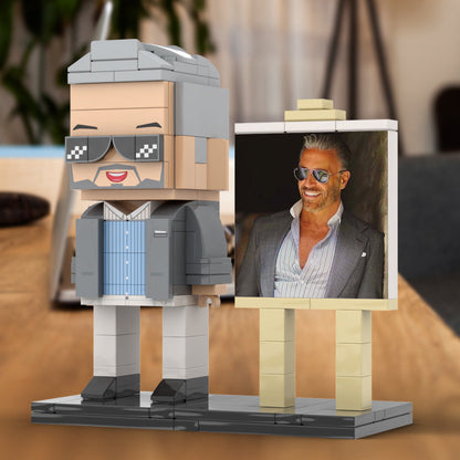 Full Body Customizable 1 Person Cool Daddy In Grey Suit With Sunglasses Custom Brick with Frame Figures Small Particle Block Toy Brick Me Figures For Father's Day