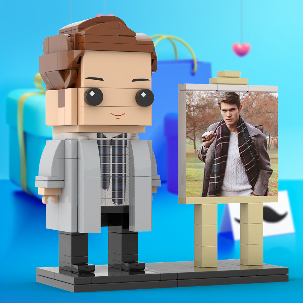 Full Body Customizable 1 Person Stylish Young Daddy With Scarf Custom Brick with Frame Figures Small Particle Block Toy Brick Me Figures For Father's Day