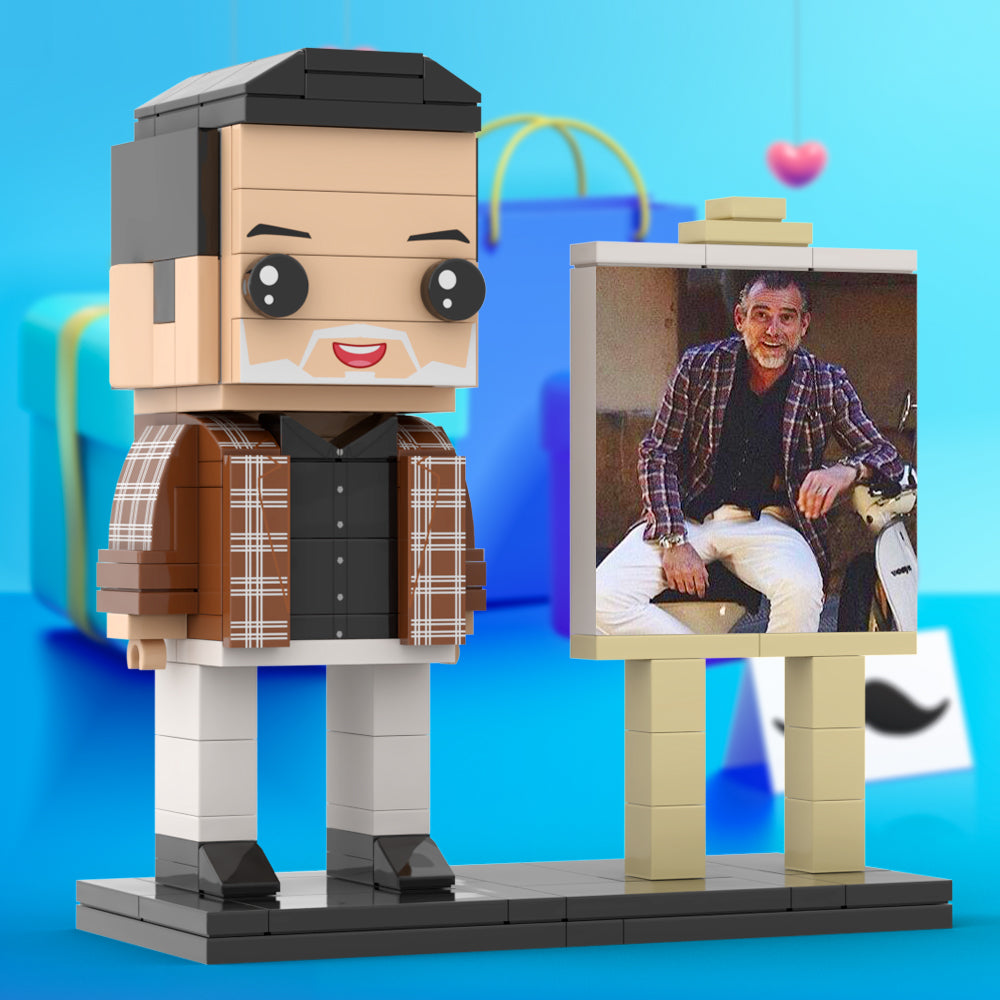 Full Body Customizable 1 Person Cool Daddy  in Classic Plaid Shirt Custom Brick with Frame Figures Small Particle Block Toy Brick Me Figures For Father's Day