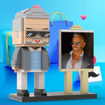 Full Body Customizable 1 Person Cool Daddy In Grey Suit With Sunglasses Custom Brick with Frame Figures Small Particle Block Toy Brick Me Figures For Father's Day