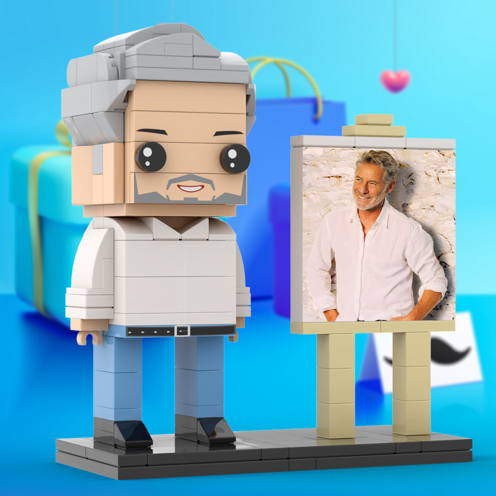 Full Body Customizable 1 Person Daddy With Classic White Shirt And Jeans Custom Brick with Frame Figures Small Particle Block Toy Brick Me Figures For Father's Day