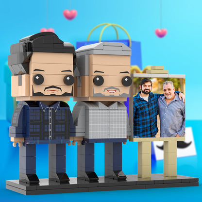 Full Body Customizable 2 People Father And Son Photo Frame Personalized Custom Brick Figures Small Particle Block Toy Personalized For Father's Day