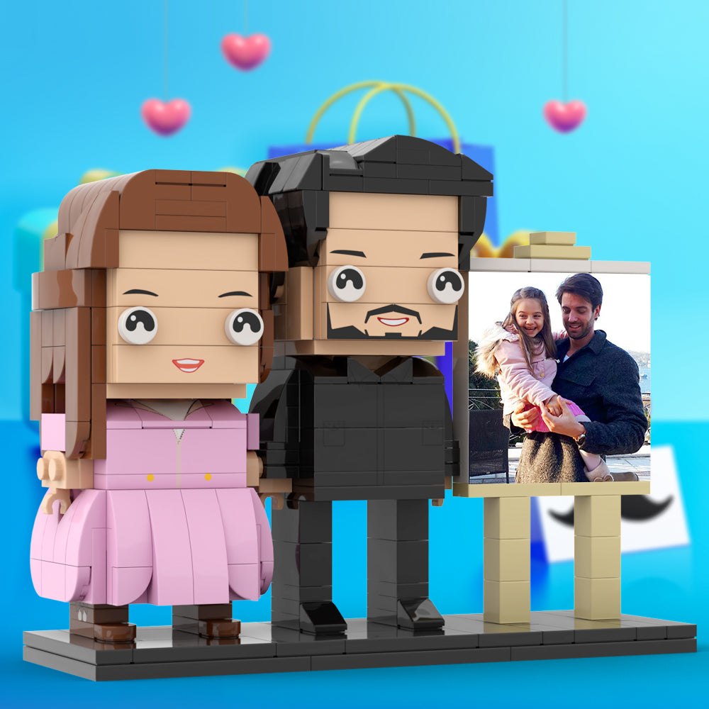 Full Body Customizable 2 People Dad Holding His Daughter In His Arm Photo Frame Personalized Custom Brick Figures Small Particle Block Toy Personalized For Father's Day