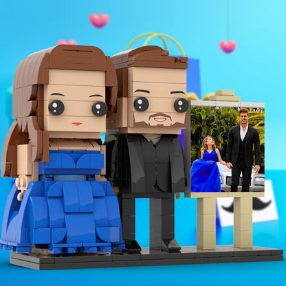 Full Body Customizable 2 People Dad And His Daughter In Perfect Blue Dress Photo Frame Personalized Custom Brick Figures Small Particle Block Toy Personalized For Father's Day