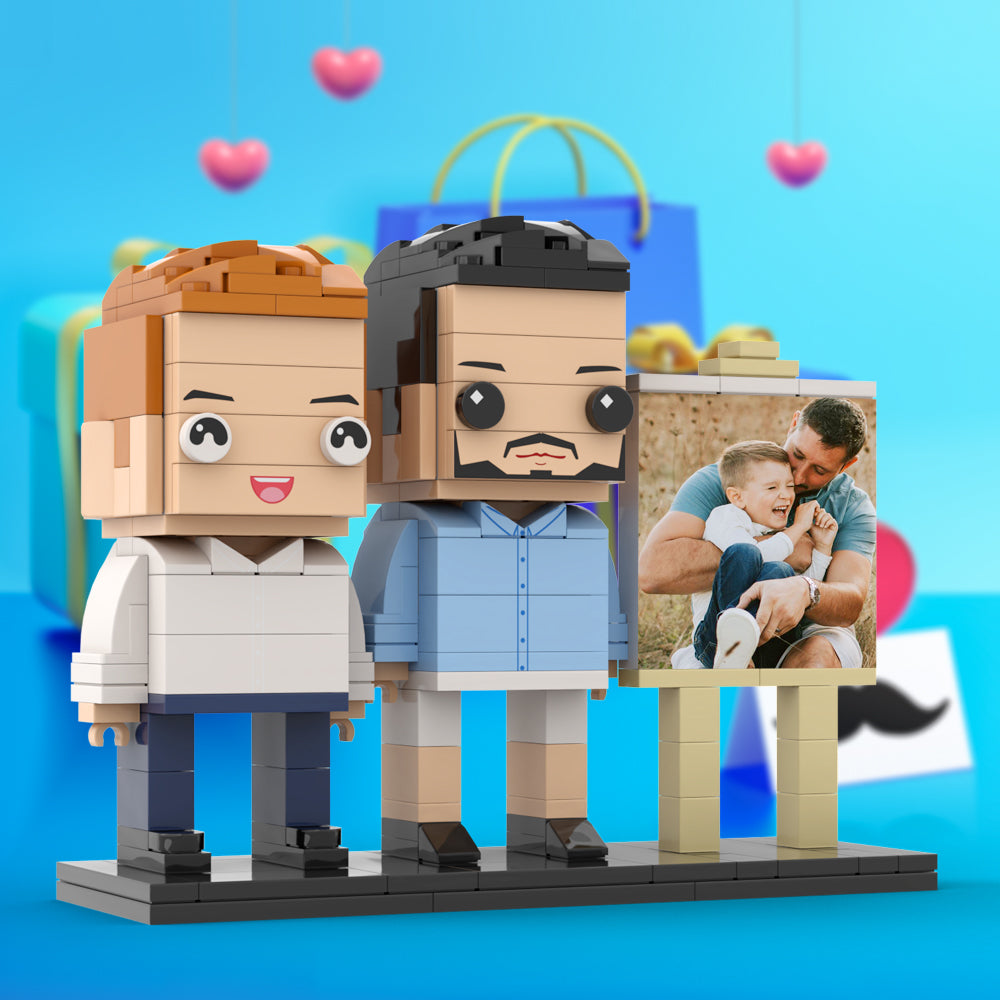 Full Body Customizable 2 People Dad Cuddle His Son Little Boy Photo Frame Personalized Custom Brick Figures Small Particle Block Toy Personalized For Father's Day