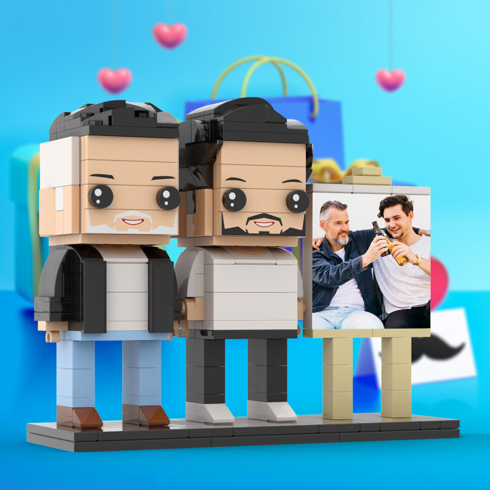 Full Body Customizable 2 People Fully Grown Son Having A Beer With His Dad Man Photo Frame Personalized Custom Brick Figures Small Particle Block Toy Personalized For Father's Day