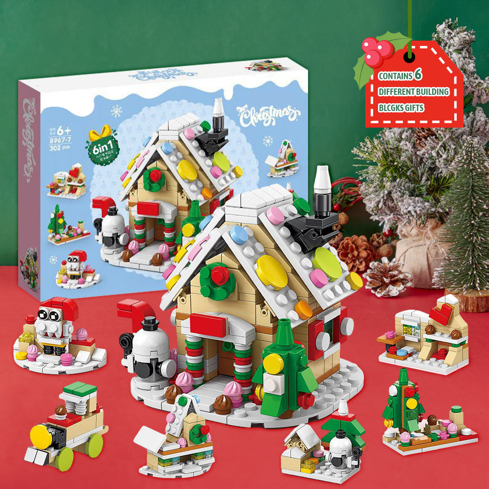 Christmas Gingerbread Man Cottage Brick Figures  Surprise Blind Box  6 in 1 Brick Figures Gift Box