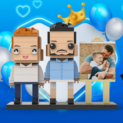 Full Body Customizable 2 People Dad Cuddle His Son Little Boy Photo Frame Personalized Custom Brick Figures Small Particle Block Toy Personalized For Father's Day