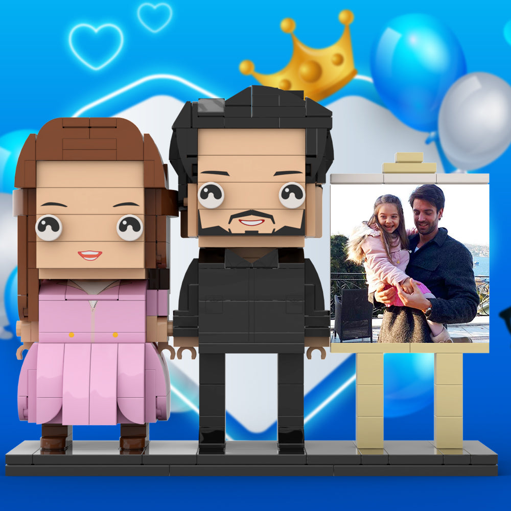 Full Body Customizable 2 People Dad Holding His Daughter In His Arm Photo Frame Personalized Custom Brick Figures Small Particle Block Toy Personalized For Father's Day