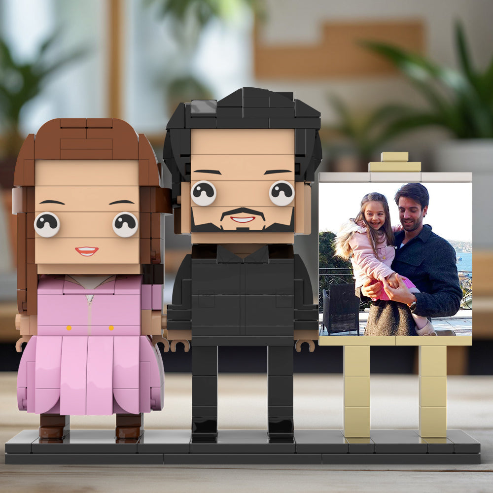 Full Body Customizable 2 People Dad Holding His Daughter In His Arm Photo Frame Personalized Custom Brick Figures Small Particle Block Toy Personalized For Father's Day