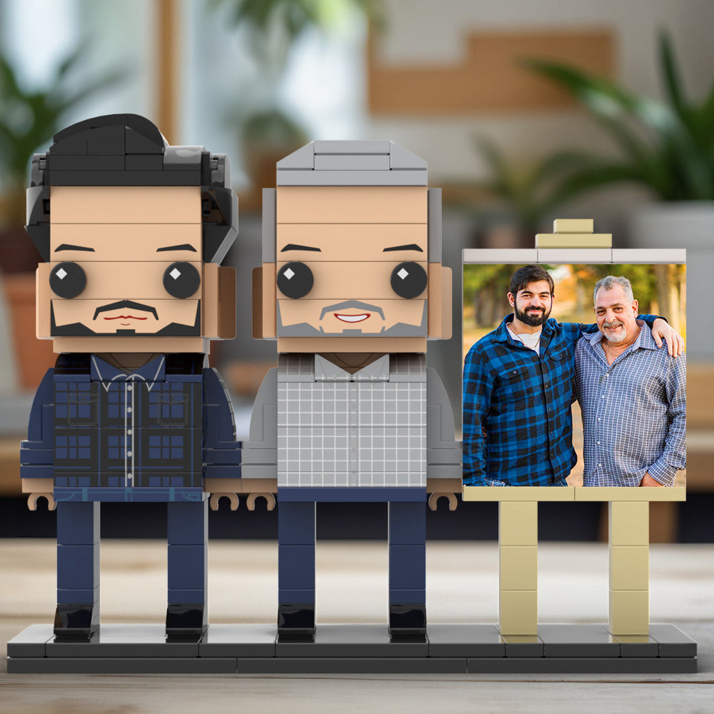 Full Body Customizable 2 People Father And Son Photo Frame Personalized Custom Brick Figures Small Particle Block Toy Personalized For Father's Day