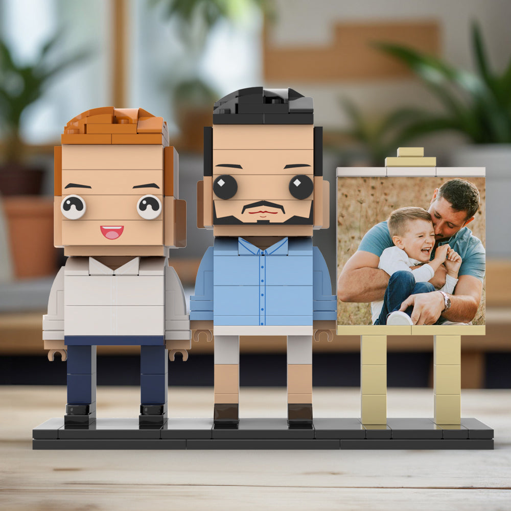 Full Body Customizable 2 People Dad Cuddle His Son Little Boy Photo Frame Personalized Custom Brick Figures Small Particle Block Toy Personalized For Father's Day