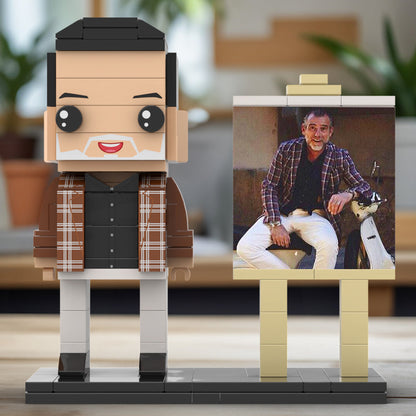 Full Body Customizable 1 Person Cool Daddy  in Classic Plaid Shirt Custom Brick with Frame Figures Small Particle Block Toy Brick Me Figures For Father's Day