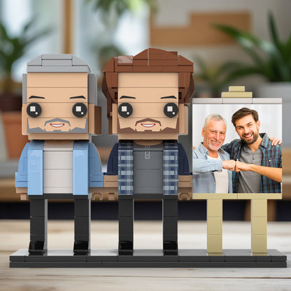 Full Body Customizable 2 People Dad And Son Fist Bump Photo Frame Personalized Custom Brick Figures Small Particle Block Toy Personalized For Father's Day