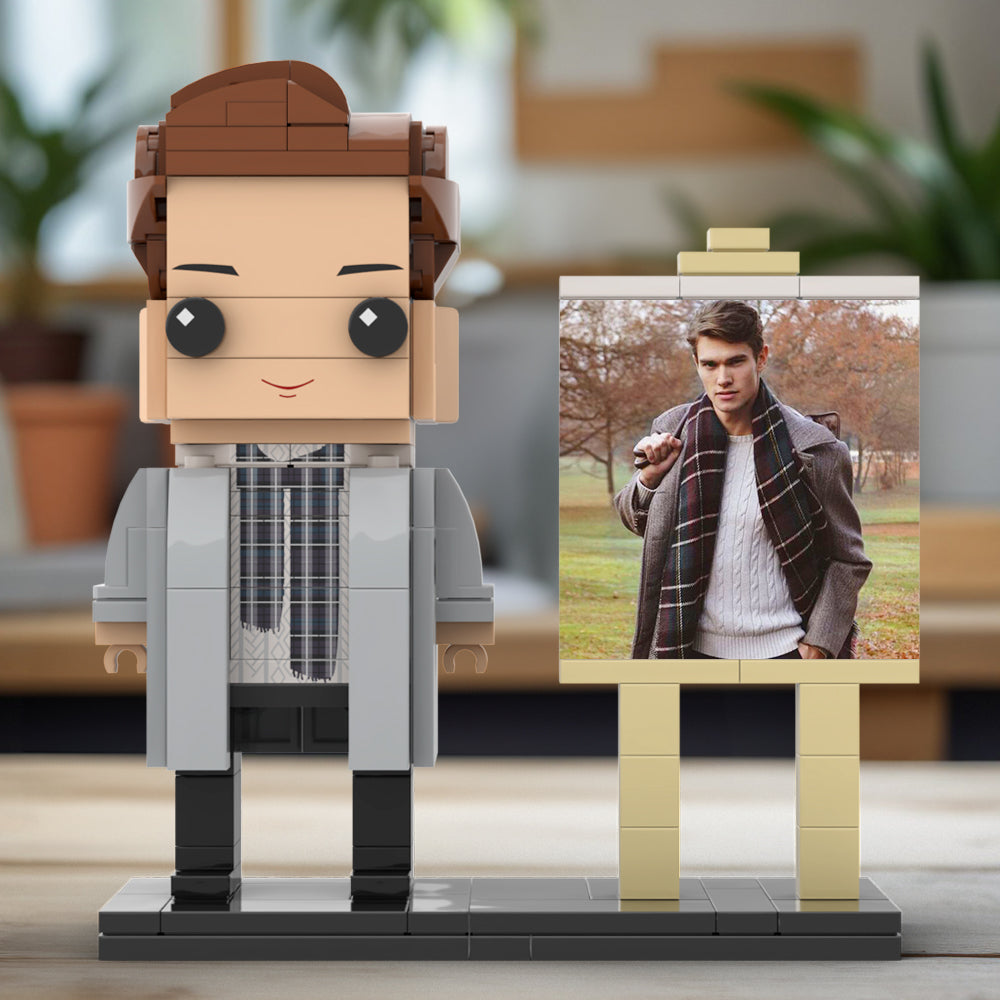 Full Body Customizable 1 Person Stylish Young Daddy With Scarf Custom Brick with Frame Figures Small Particle Block Toy Brick Me Figures For Father's Day