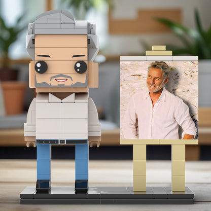 Full Body Customizable 1 Person Daddy With Classic White Shirt And Jeans Custom Brick with Frame Figures Small Particle Block Toy Brick Me Figures For Father's Day