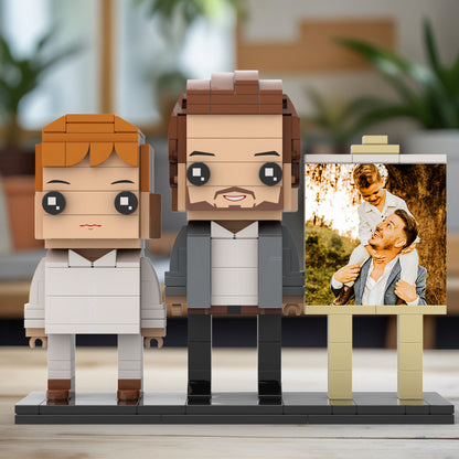 Full Body Customizable 2 People Little Son Sit On Daddy's Shoulder Photo Frame Personalized Custom Brick Figures Small Particle Block Toy Personalized For Father's Day