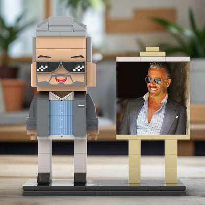 Full Body Customizable 1 Person Cool Daddy In Grey Suit With Sunglasses Custom Brick with Frame Figures Small Particle Block Toy Brick Me Figures For Father's Day