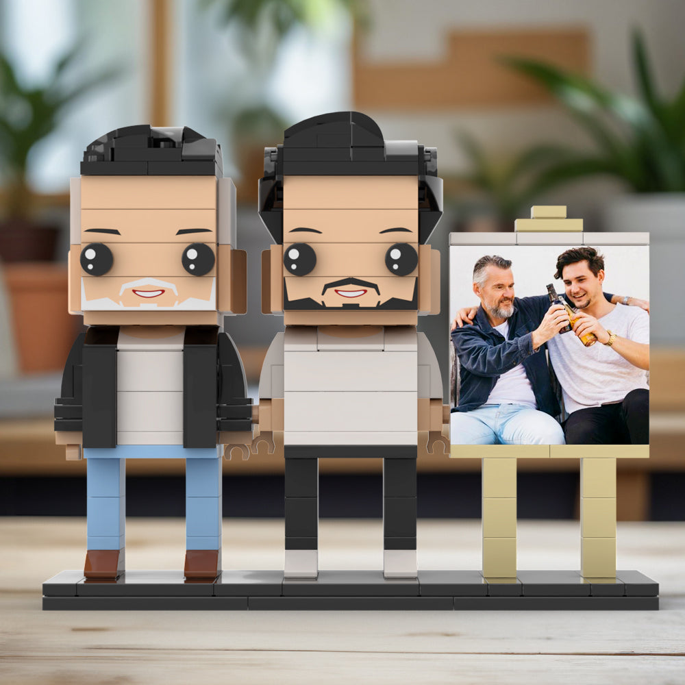 Full Body Customizable 2 People Fully Grown Son Having A Beer With His Dad Man Photo Frame Personalized Custom Brick Figures Small Particle Block Toy Personalized For Father's Day