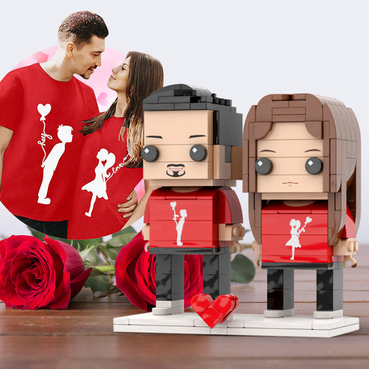 Custom Head Beautiful Red Matching Shirt For Valentine Couple Brick Figures Personalized Couples Brick Figures Small Particle Block Gift For Couples