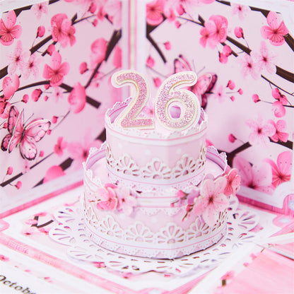 Personalized Birthday Exploding Surprise Box Card Custom Cherry Blossoms 3D Pop-Up Greeting Card