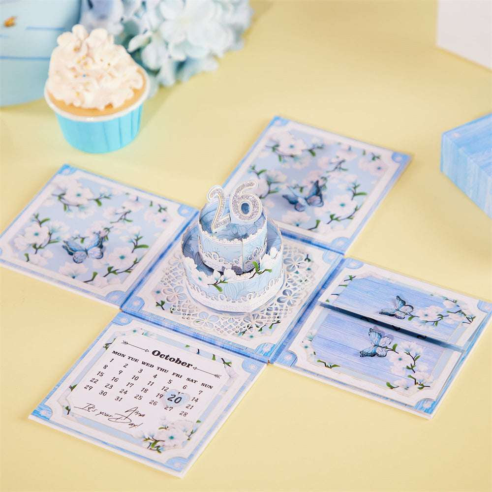 Personalized Birthday Exploding Surprise Box Card Custom Cherry Blossoms 3D Pop-Up Greeting Card