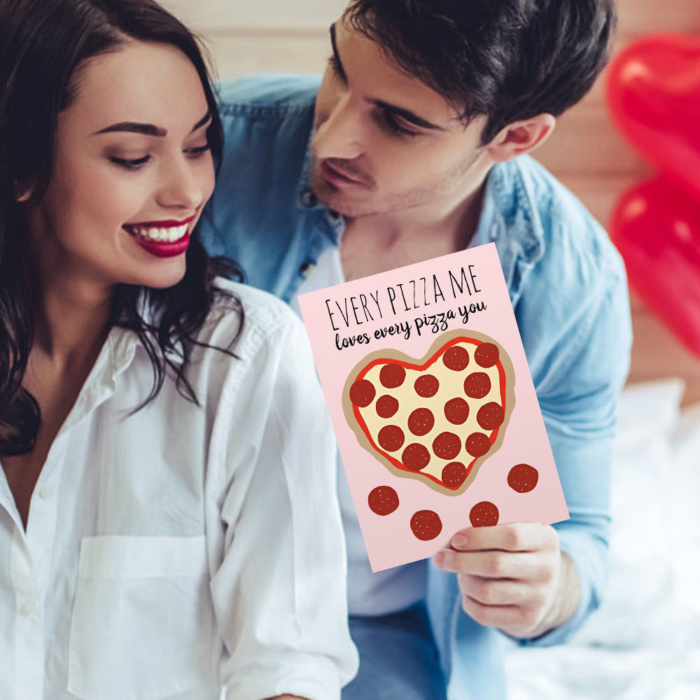 Funny Cute Pizza Heart Valentine's Day Card