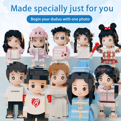 DIY Photo Customization: Surprise gifts featuring single-person Duddu Brick Figures in romantic scenes, holiday gifts, and Duddu Brick Figures ornaments.