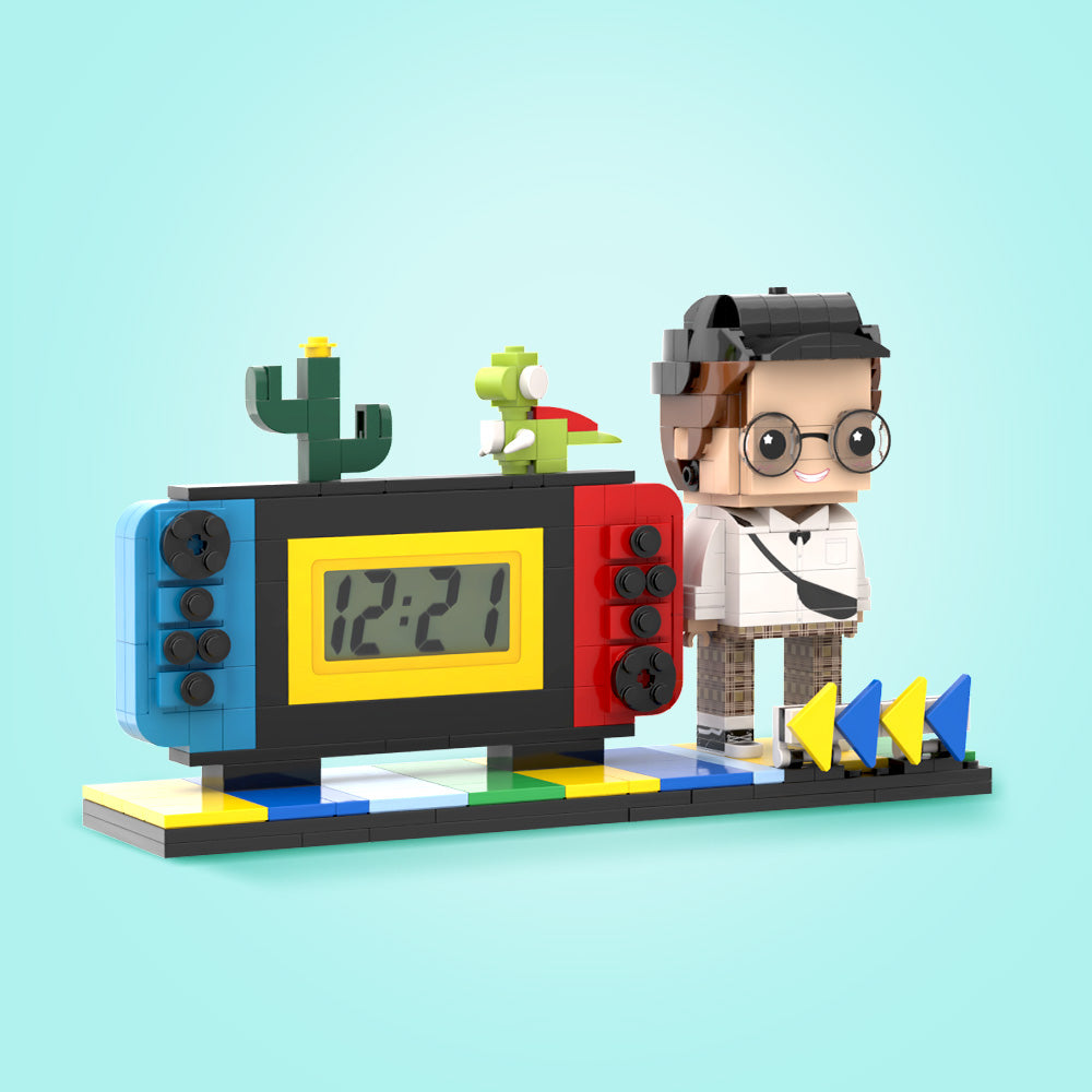 Custom Brick Figures Clock Personalized Brick Handheld Game Console Figures Clock Gifts for Him