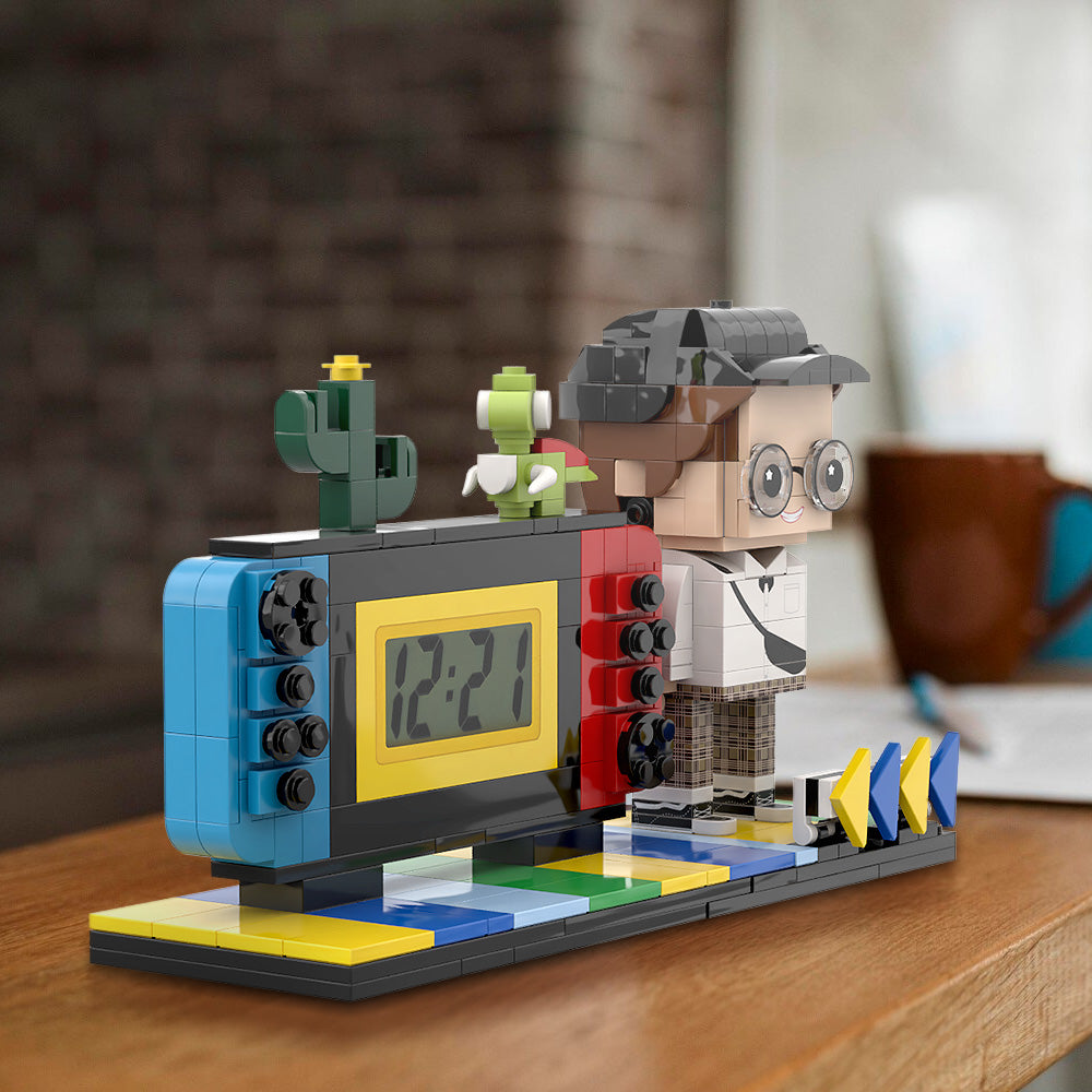 Custom Brick Figures Clock Personalized Brick Handheld Game Console Figures Clock Gifts for Him