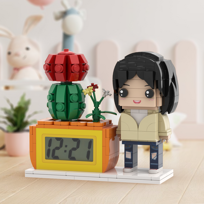 Gifts for Her Custom Brick Figures Clock Personalized Figures Potted Plant & Brick Clock