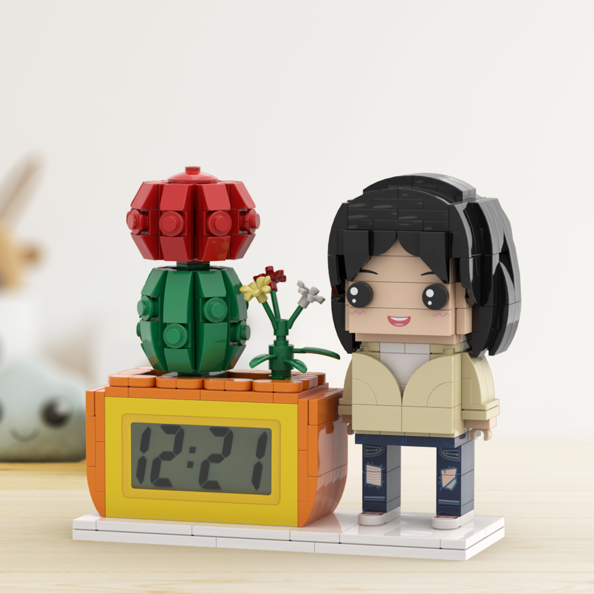 Gifts for Her Custom Brick Figures Clock Personalized Figures Potted Plant & Brick Clock