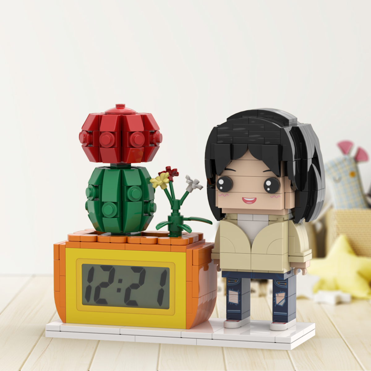 Gifts for Her Custom Brick Figures Clock Personalized Figures Potted Plant & Brick Clock