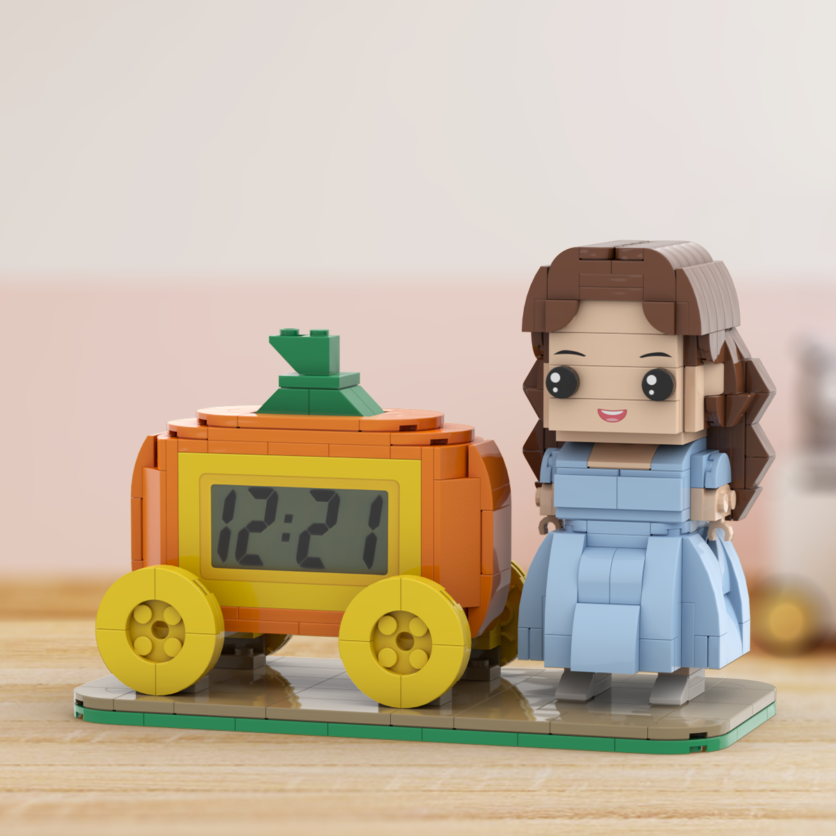 Custom Brick Figures Clock Personalized Brick Pumpkin & Figures Clock