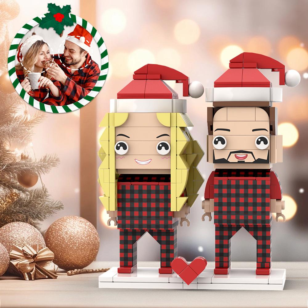 Christmas Couple Pajamas Custom Face Brick Figures Customizable Head 2 People Custom Brick Figures