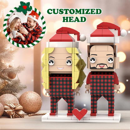 Christmas Couple Pajamas Custom Face Brick Figures Customizable Head 2 People Custom Brick Figures