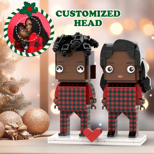 Christmas Black Couple Pajamas Custom Face Brick Figures Customizable Head 2 People Custom Brick Figures