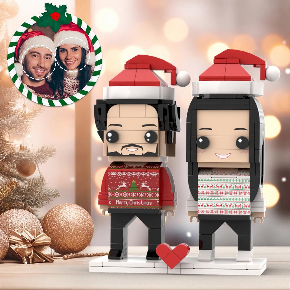 Christmas Matching Couple Pajamas Custom Face Brick Figures Customizable Head 2 People Custom Brick Figures