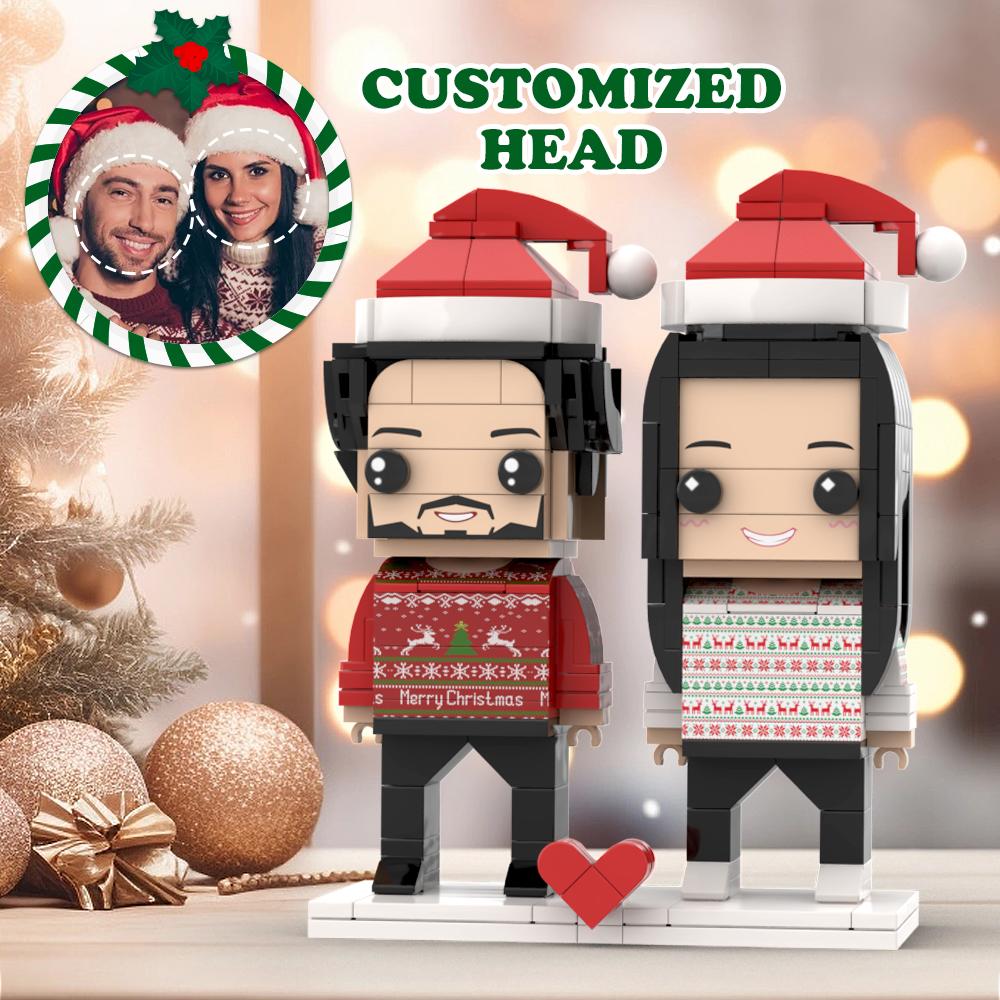 Christmas Matching Couple Pajamas Custom Face Brick Figures Customizable Head 2 People Custom Brick Figures